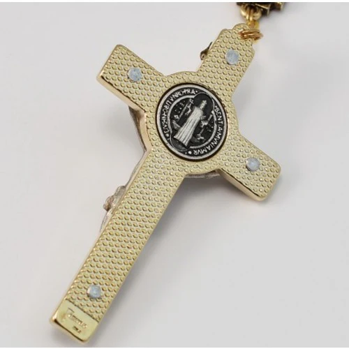 St. Benedict Gold Plated Brown Rosary - Image 3