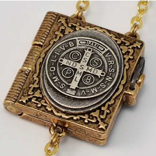 St. Benedict Gold Plated Brown Rosary - Image 4