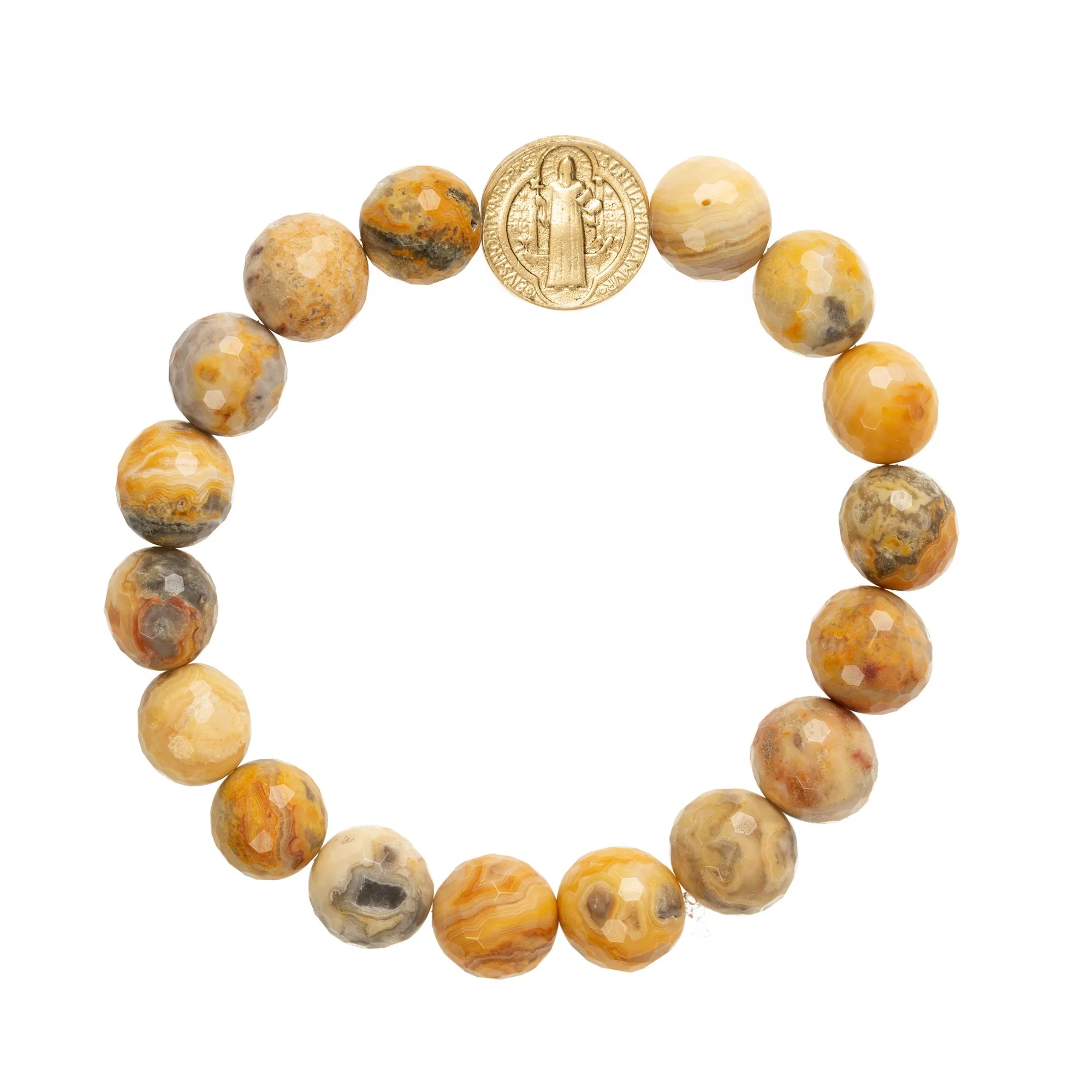 St. Benedict  Lace Agate Stone Stretch Bracelet