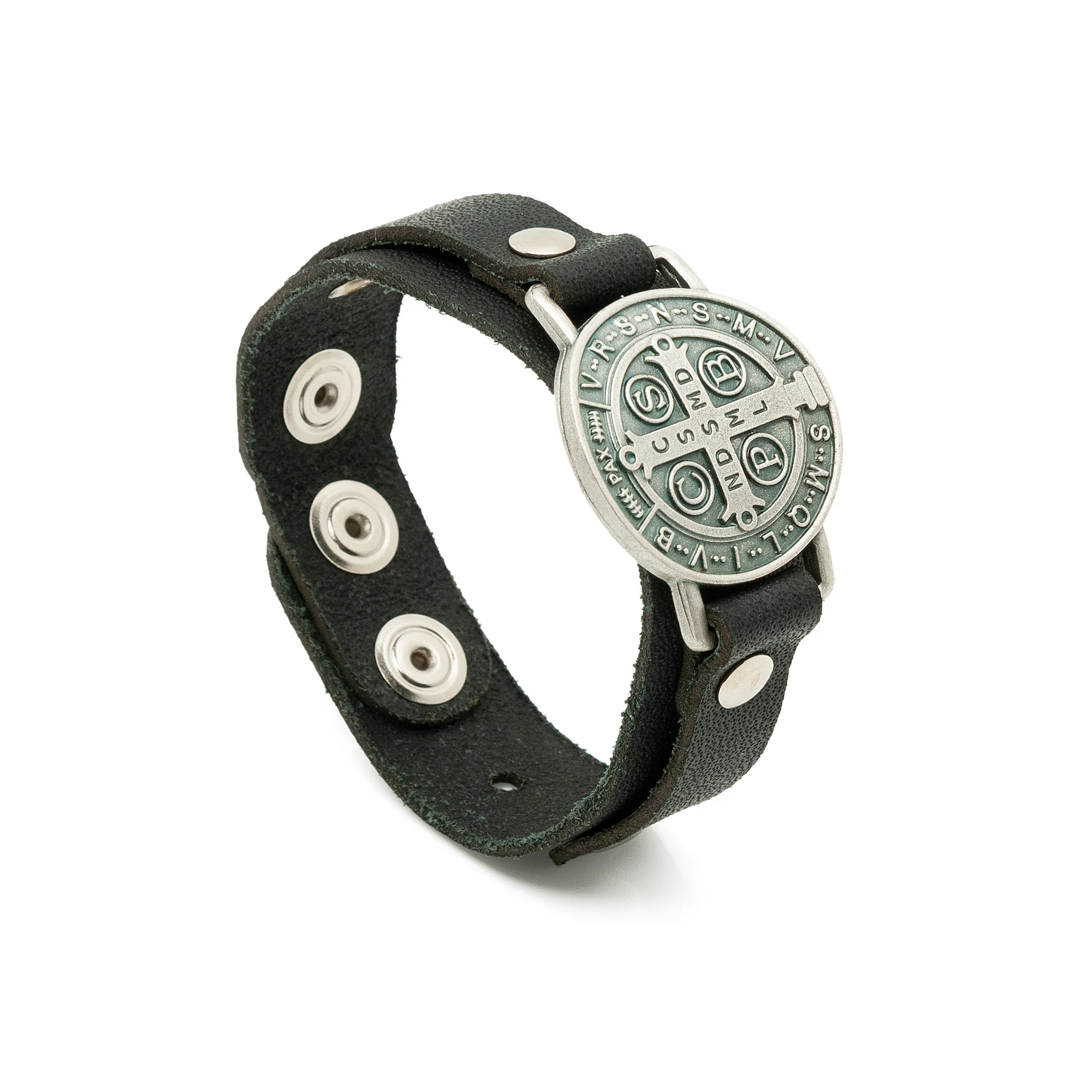 St. Benedict Leather Bracelet - Brown or Black - Image 4
