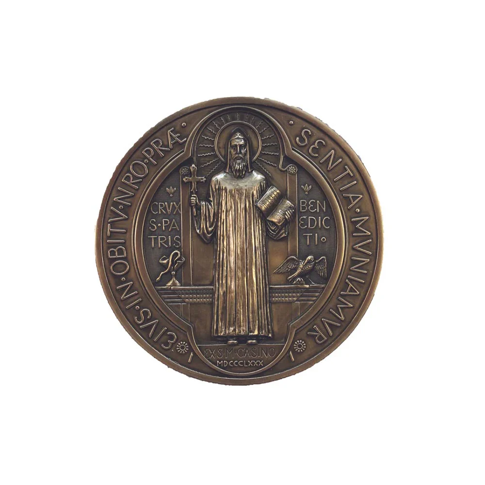 St. Benedict Medal Cold Cast Bronze Hand Painted Wall Plaque - 7"