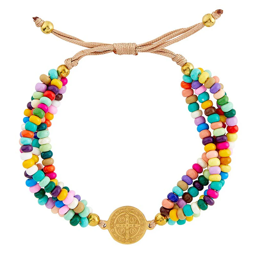 St. Benedict Medal Multi-Strand Beaded Bracelet