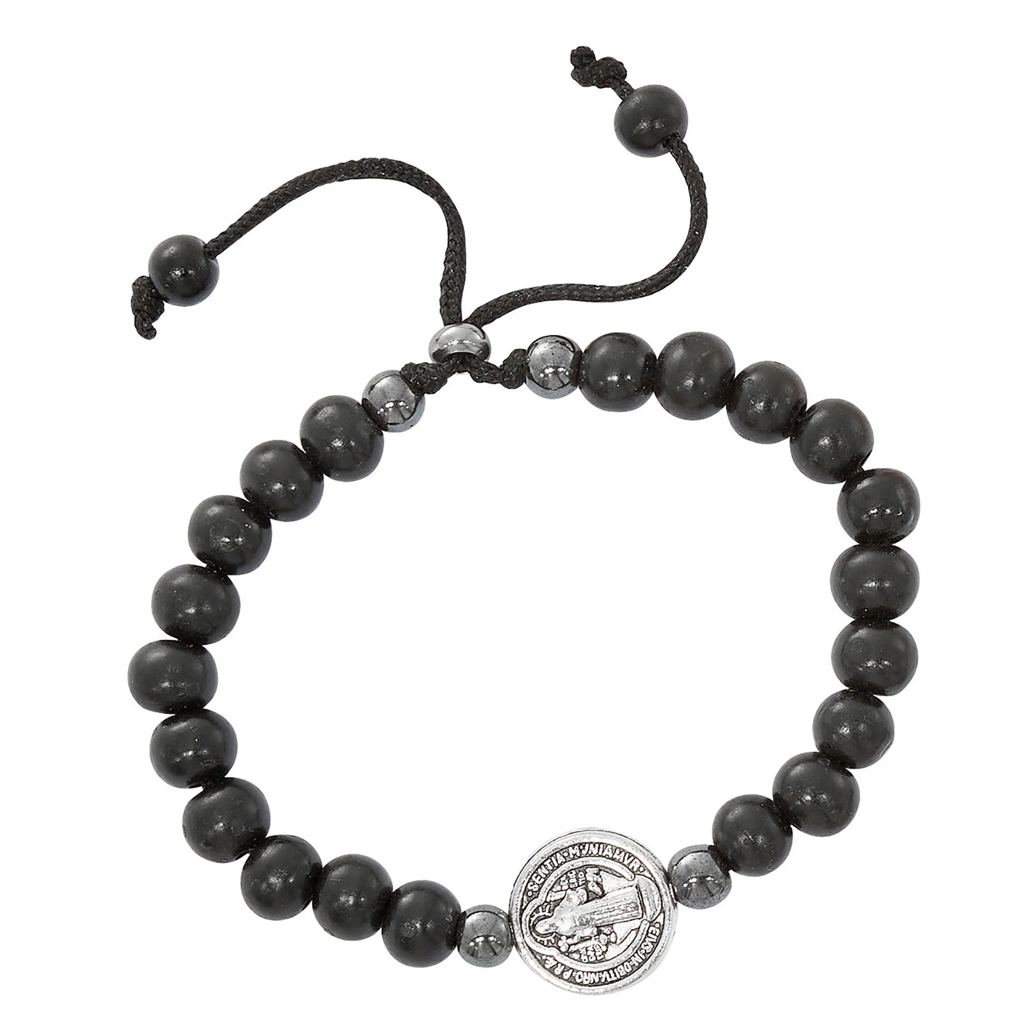 St. Benedict Men's Black Wood Bead Bracelet