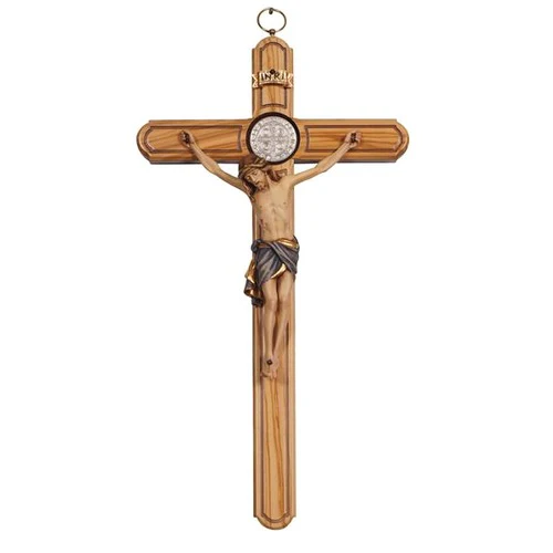St. Benedict Olive Wood Italian Cross - 14" - Image 2