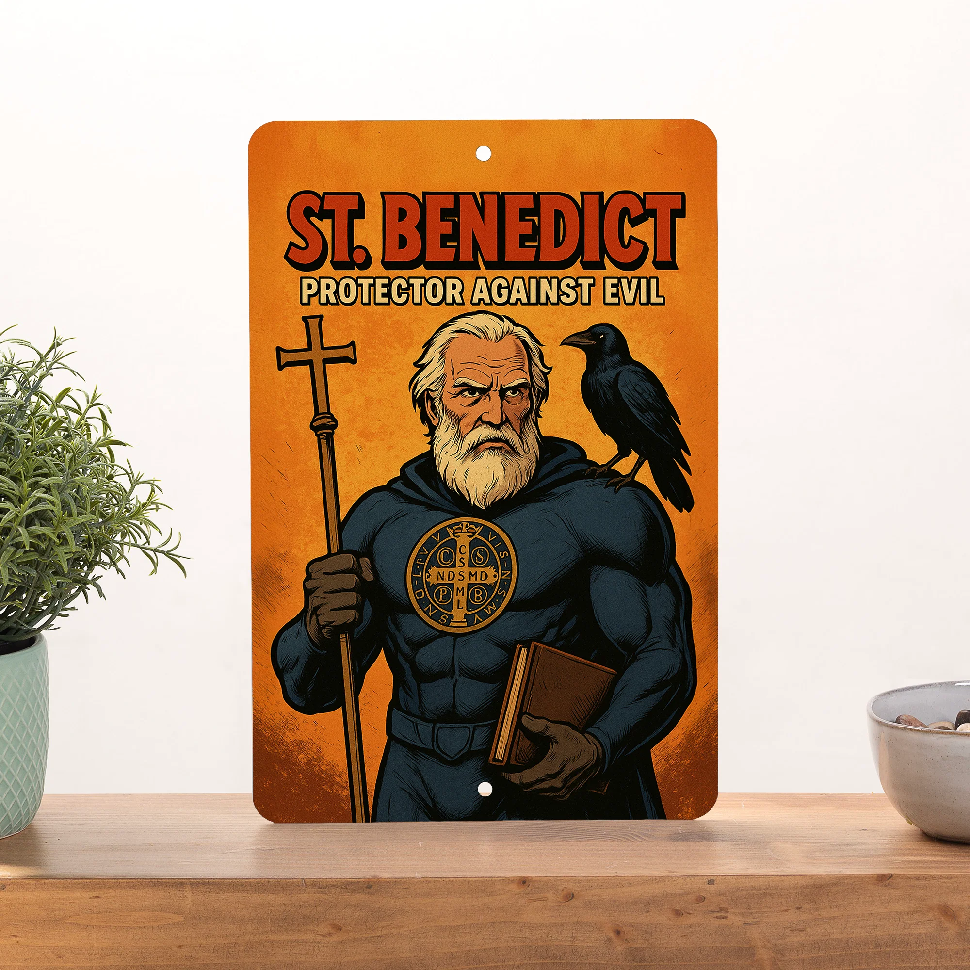 St. Benedict Superhero Tin Sign - Image 3