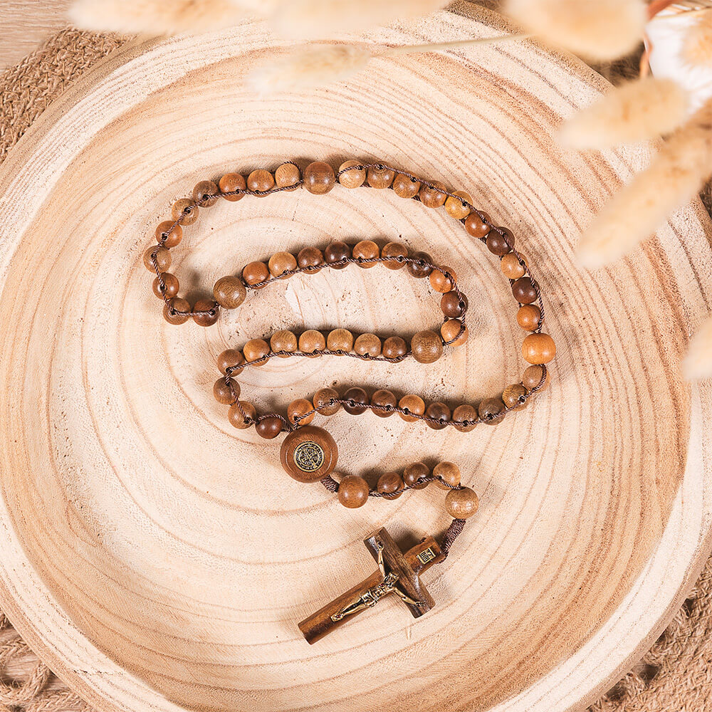 St. Benedict Wood Bead Ladder Rosary - Image 2