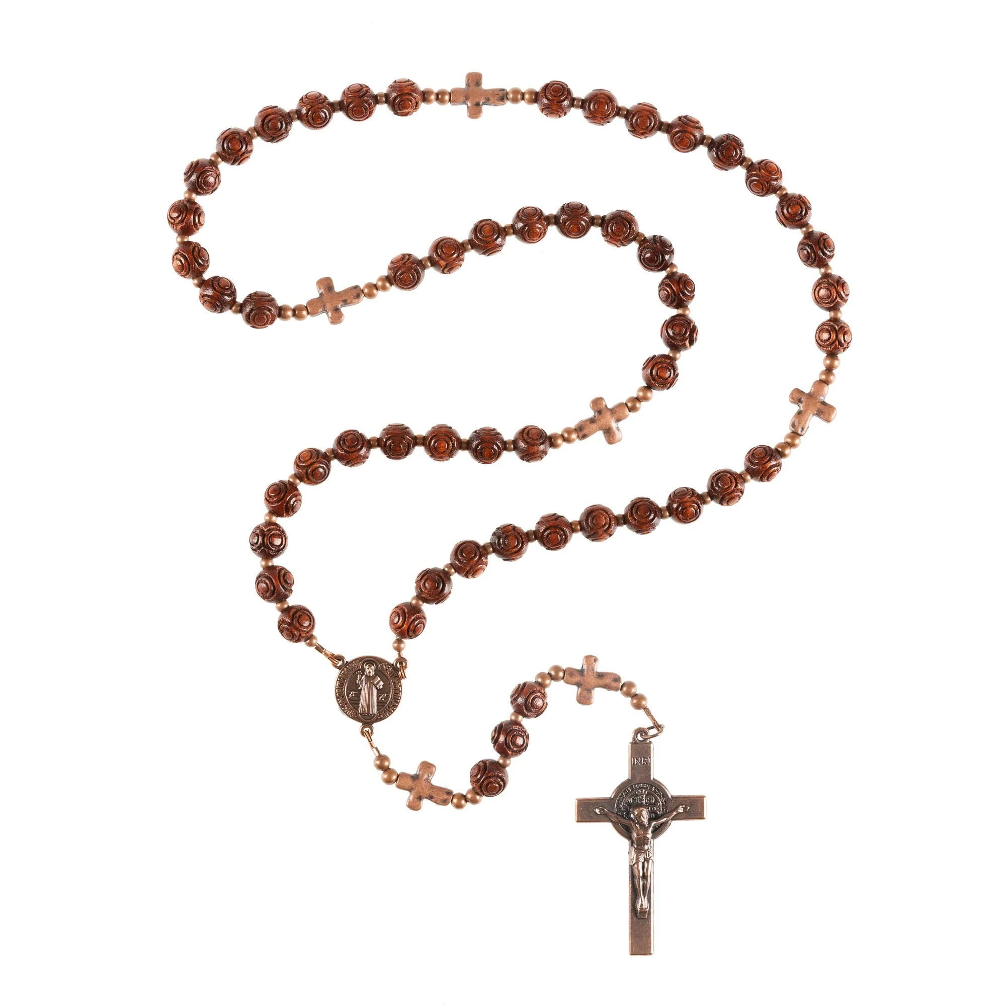 St. Benedict Wood Bead Rosary - Image 2