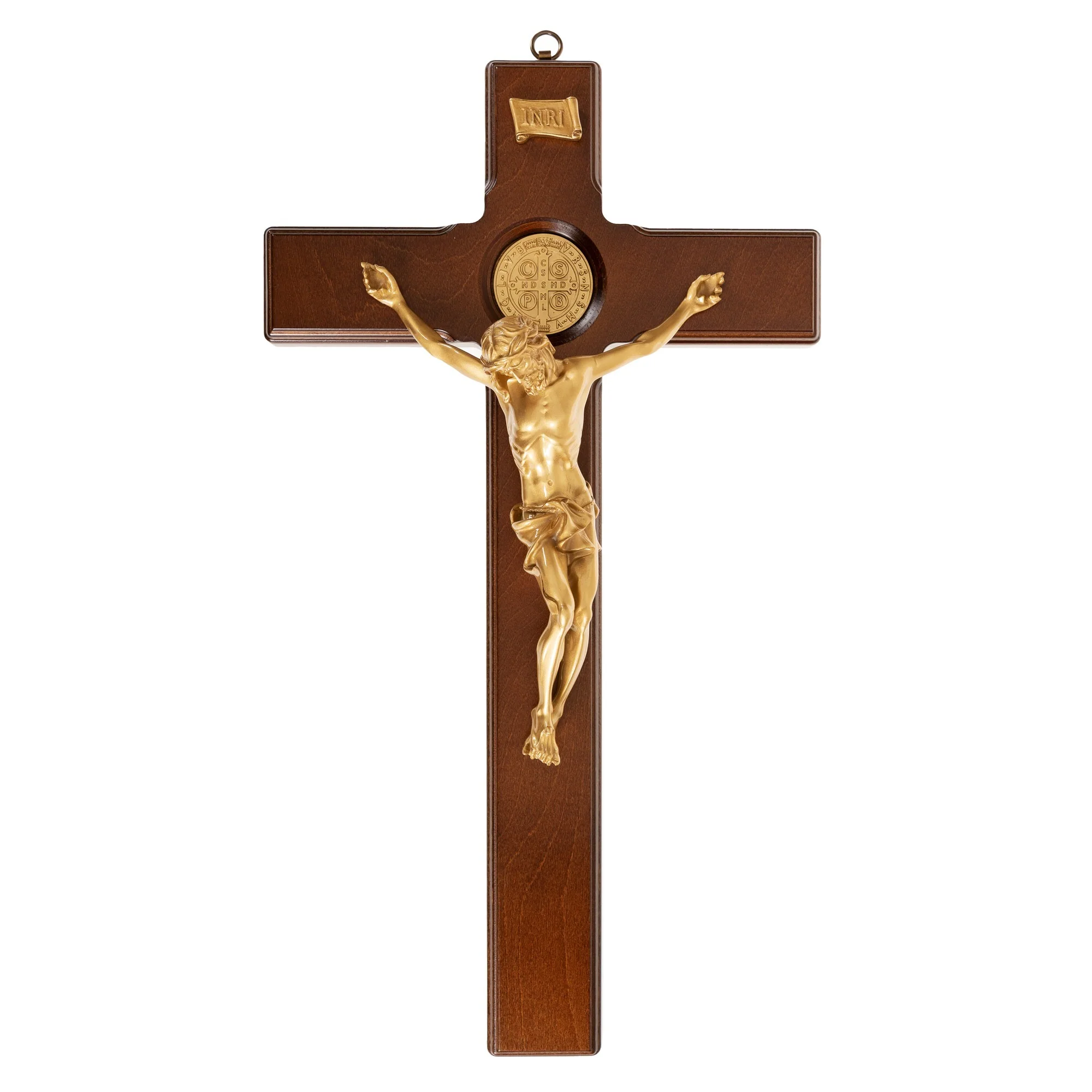 St. Benedict Wood Crucifix with Gold Corpus - 18.5" - Image 2