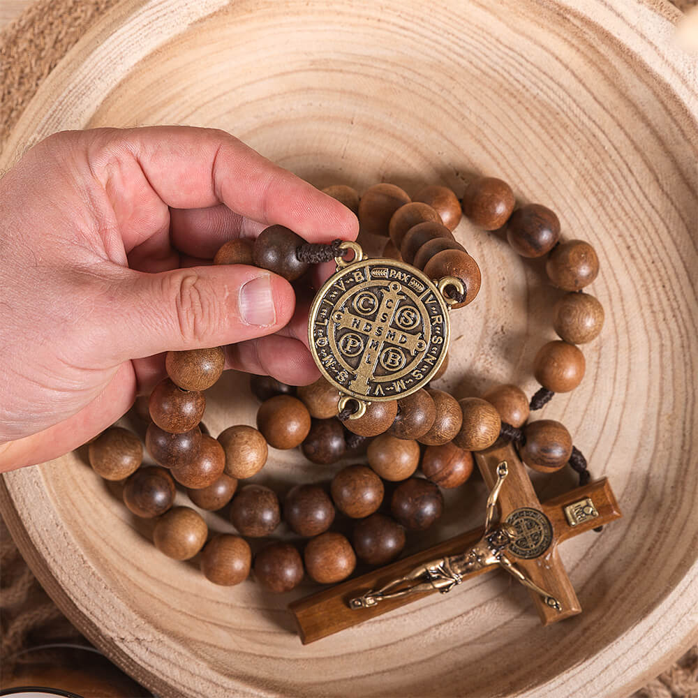 St. Benedict Wood Wall Rosary - Image 3