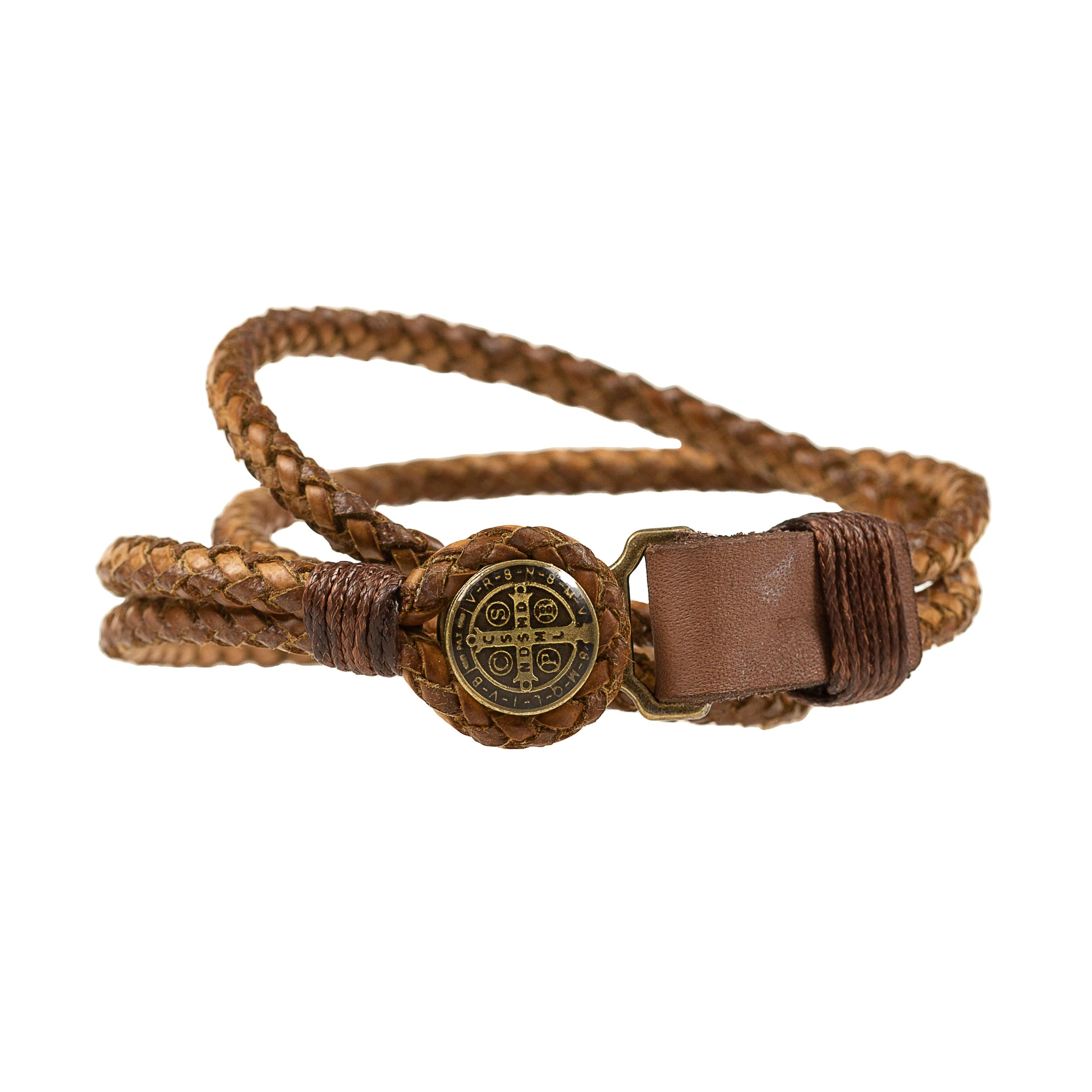 St. Benedict Wrap Around Leather Bracelet - Small or Large - Image 4