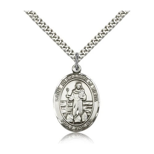 St. Bernadine of Sienna Pendant with Chain, Bliss, Sterling Silver