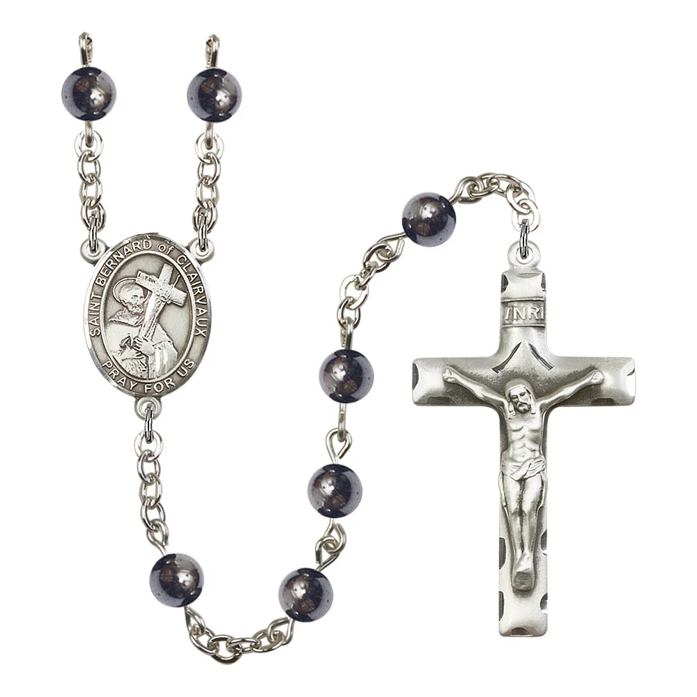 St. Bernard Of Clairvaux 6mm Hematite Rosary