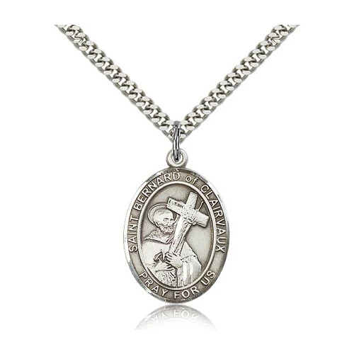 St. Bernard of Clairvaux Pendant with Chain, Bliss, Sterling Silver