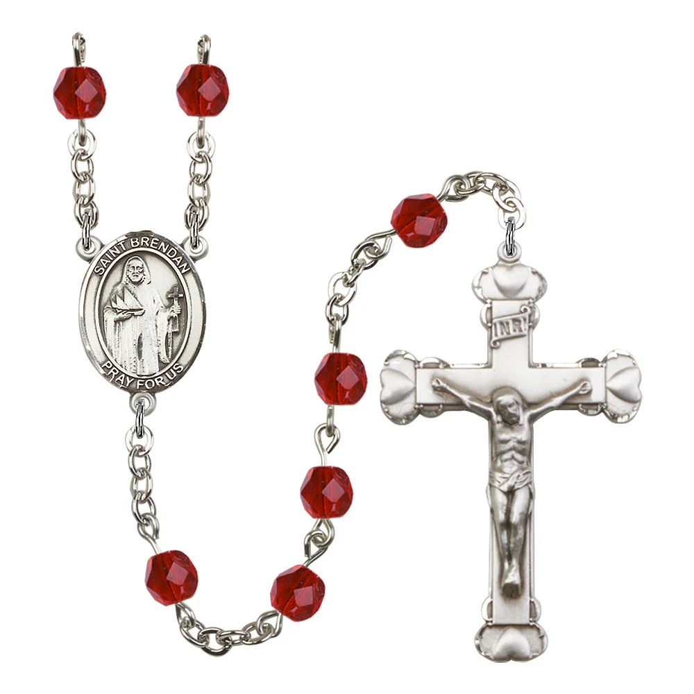 St. Brendan The Navigator Red July Rosary 6mm