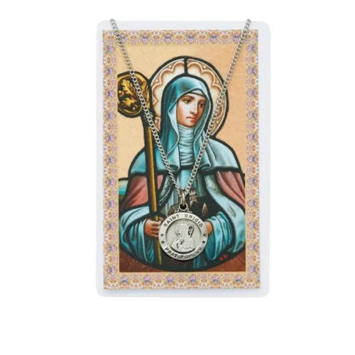 St. Brigid Patron Saint Prayer Card w/Medal