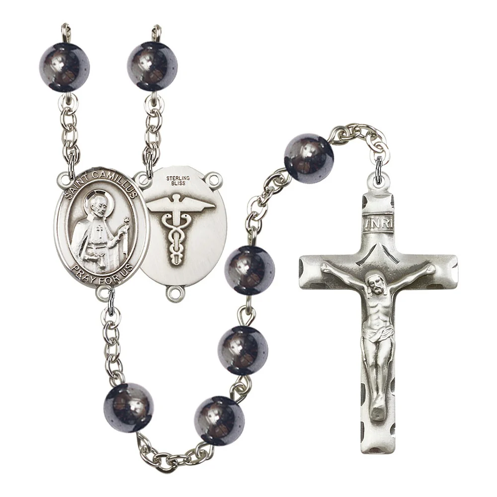 St. Camillus Of Lellis / Nurse 8mm Hematite Rosary