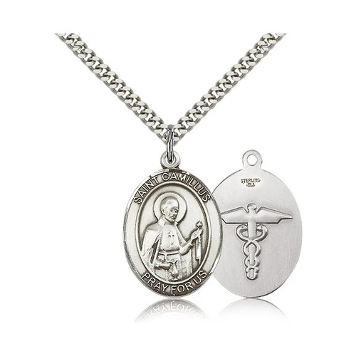 St. Camillus of Lellis Pendant with Chain, Bliss, Sterling Silver