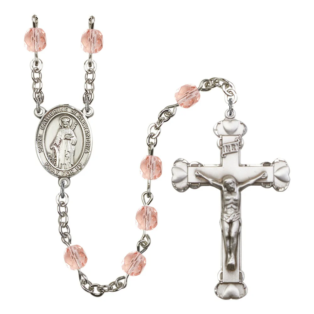 St. Catherine Of Alexandria Pink October Rosary 6mm