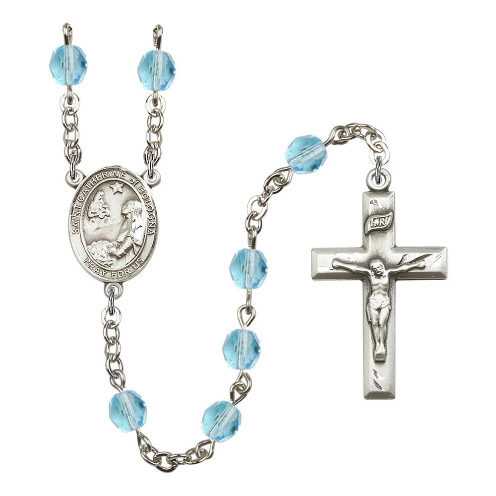 St. Catherine Of Bologna Aqua Blue March Rosary 6mm
