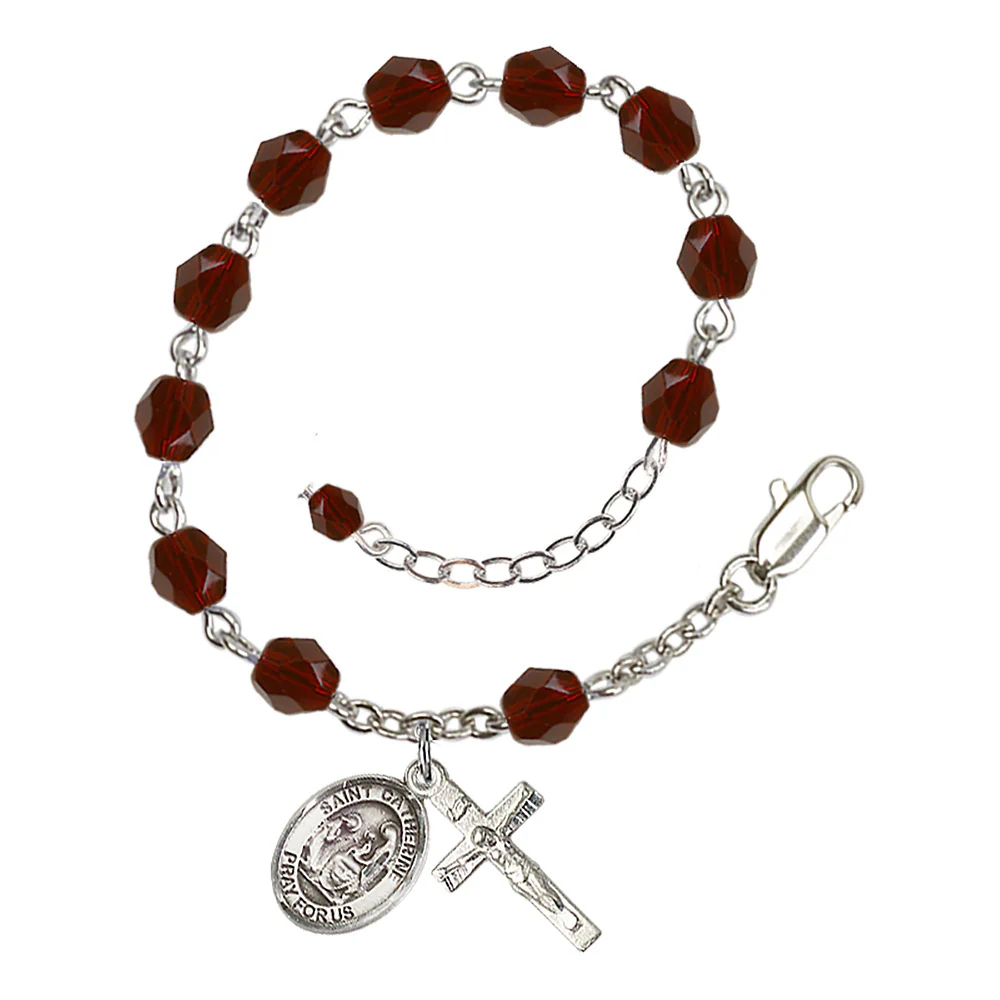 St. Catherine of Siena Crystal Birthstone Rosary Bracelet - Multiple Birthstones - Image 2