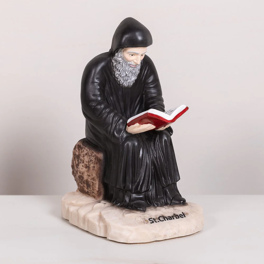 St. Charbel Seated/Reading Statue - 8" - Image 2