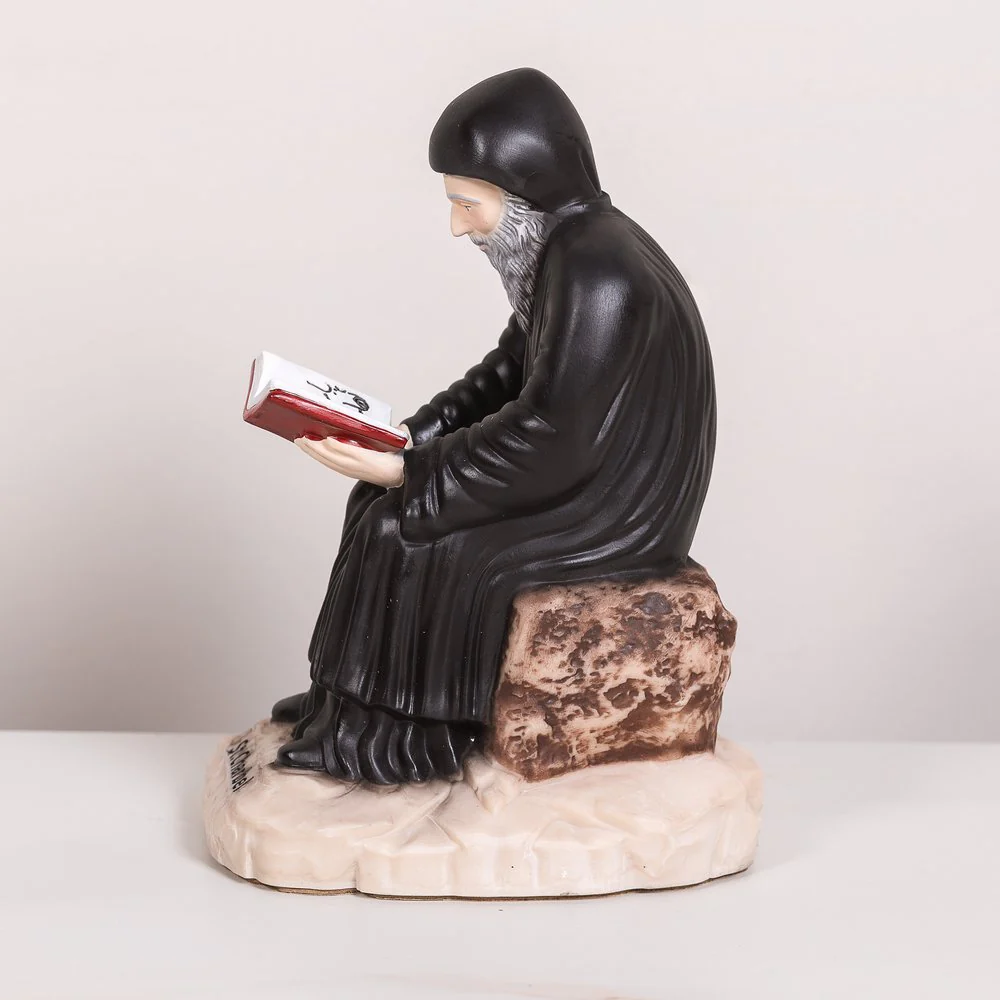 St. Charbel Seated/Reading Statue - 8" - Image 3