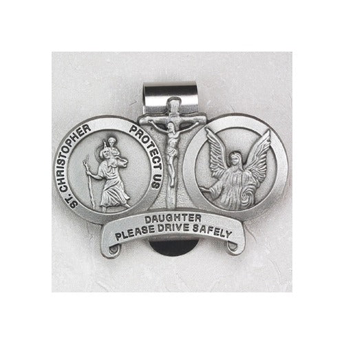 Please Drive Safely St. Christopher & Guardian Angel Visor Clip - Son or Daughter