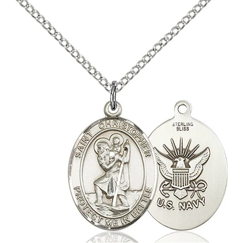 St. Christopher Pendant Navy, Bliss, Sterling Silver