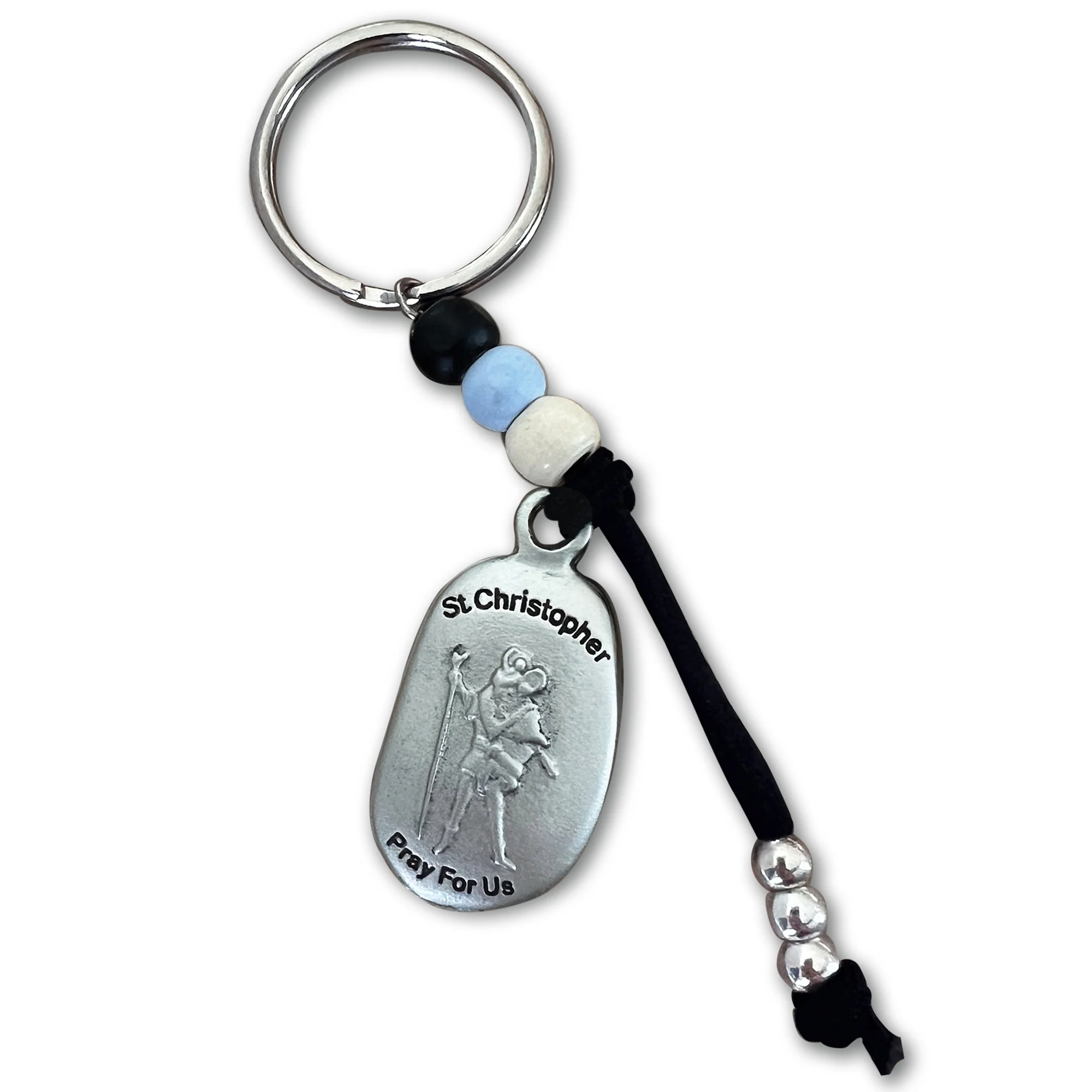 St. Christopher Thumb Medal Beaded Key Chain