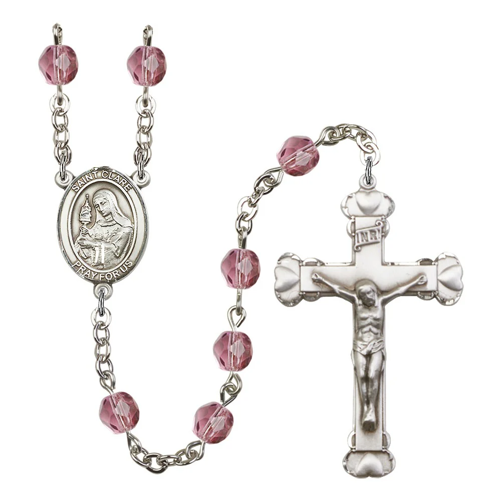 St. Clare Of Assisi Purple February Rosary 6mm