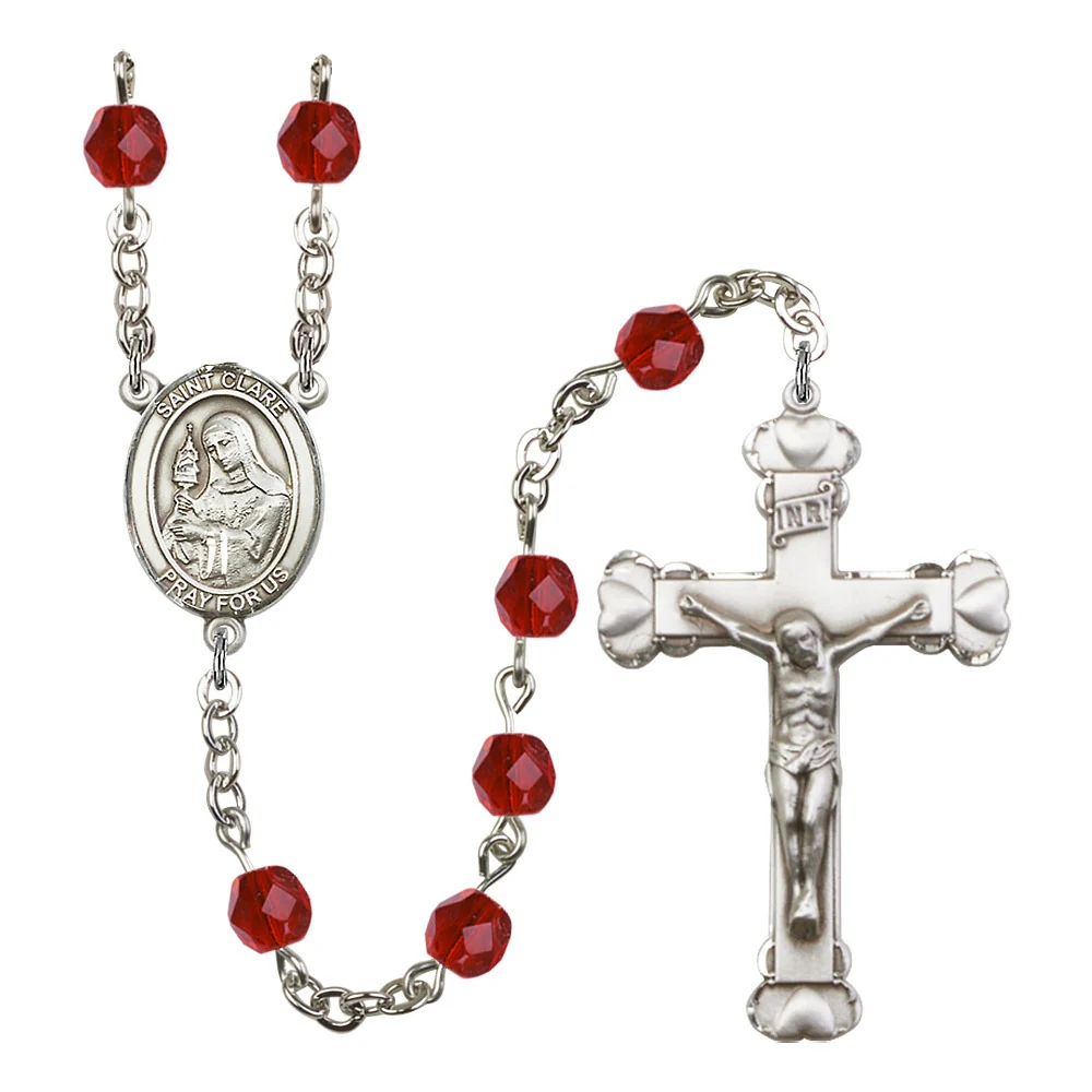 St. Clare Of Assisi Red July Rosary 6mm
