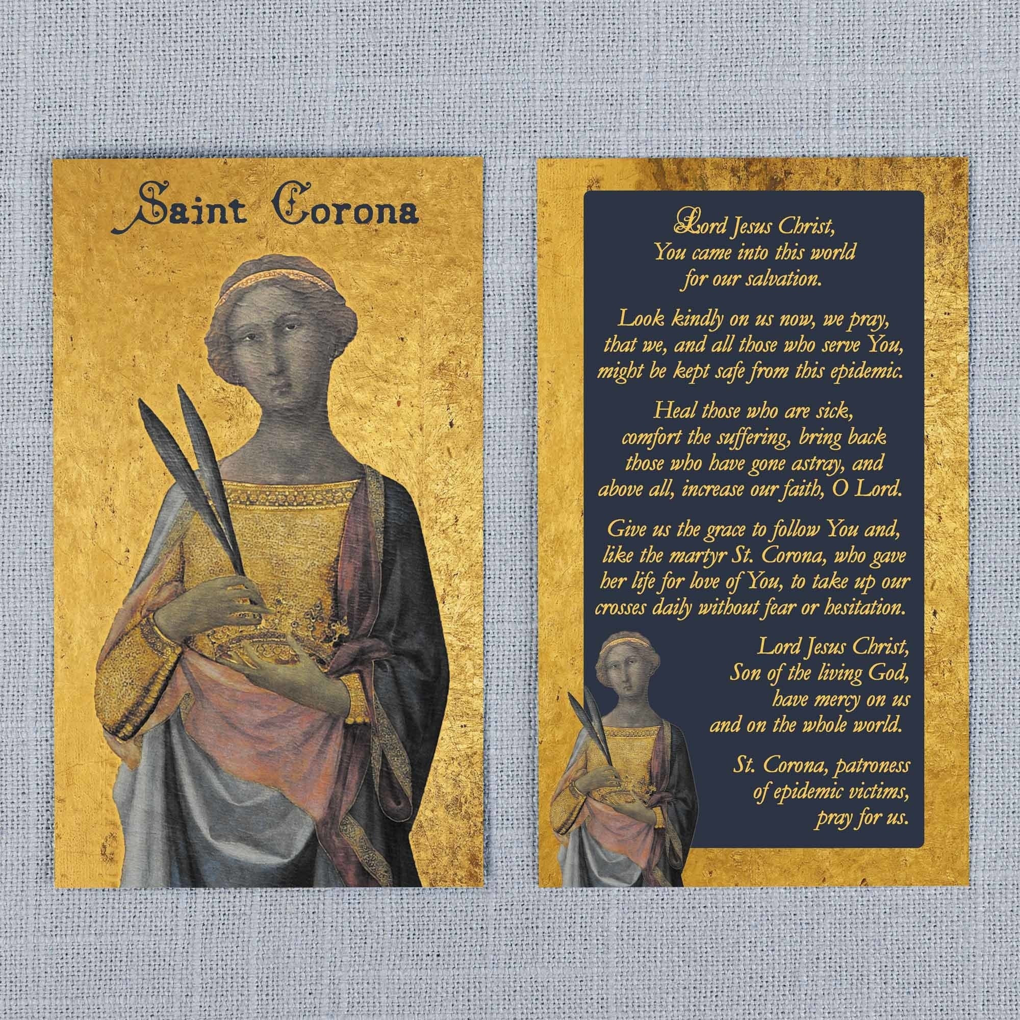 St. Corona Prayer Card - Patroness of Epidemic Victims