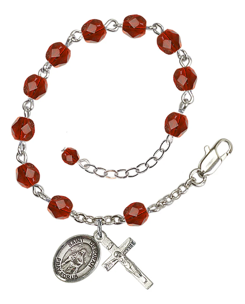 St. Deborah Red July Rosary Bracelet 6mm