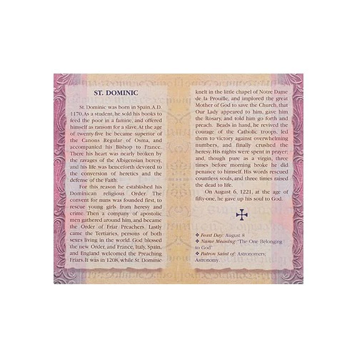 St. Dominic - Mini Lives of the Saints Folded Prayer Card - Image 2