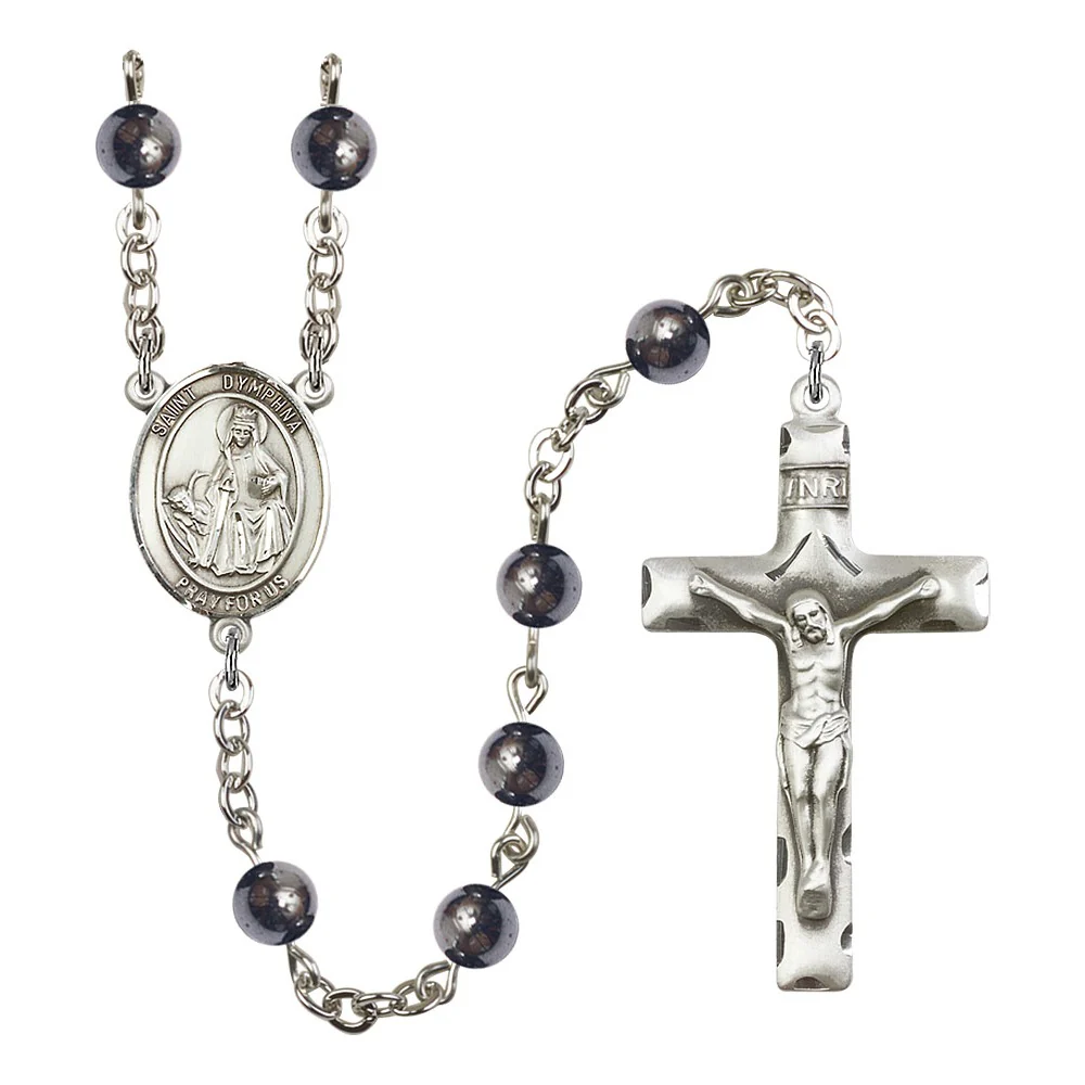 St. Dymphna 6mm Hematite Rosary