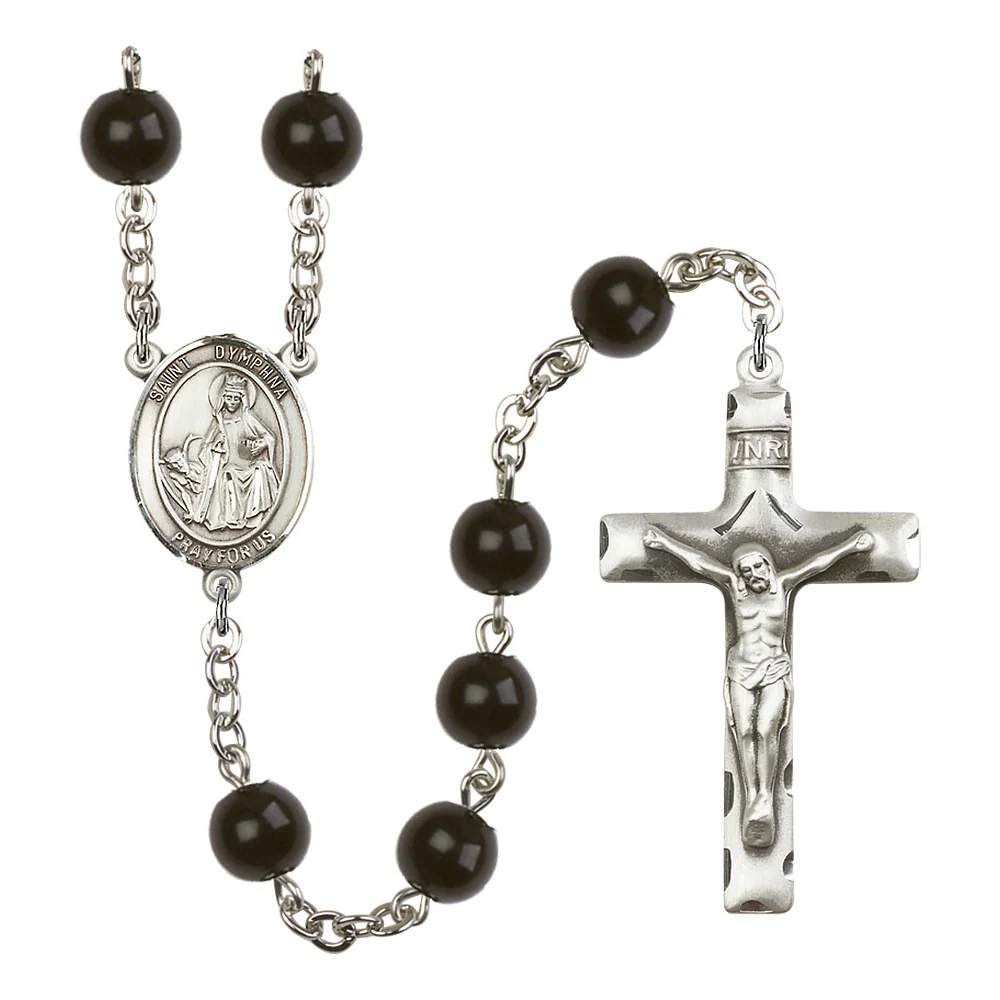 St. Dymphna 7mm Black Onyx Rosary