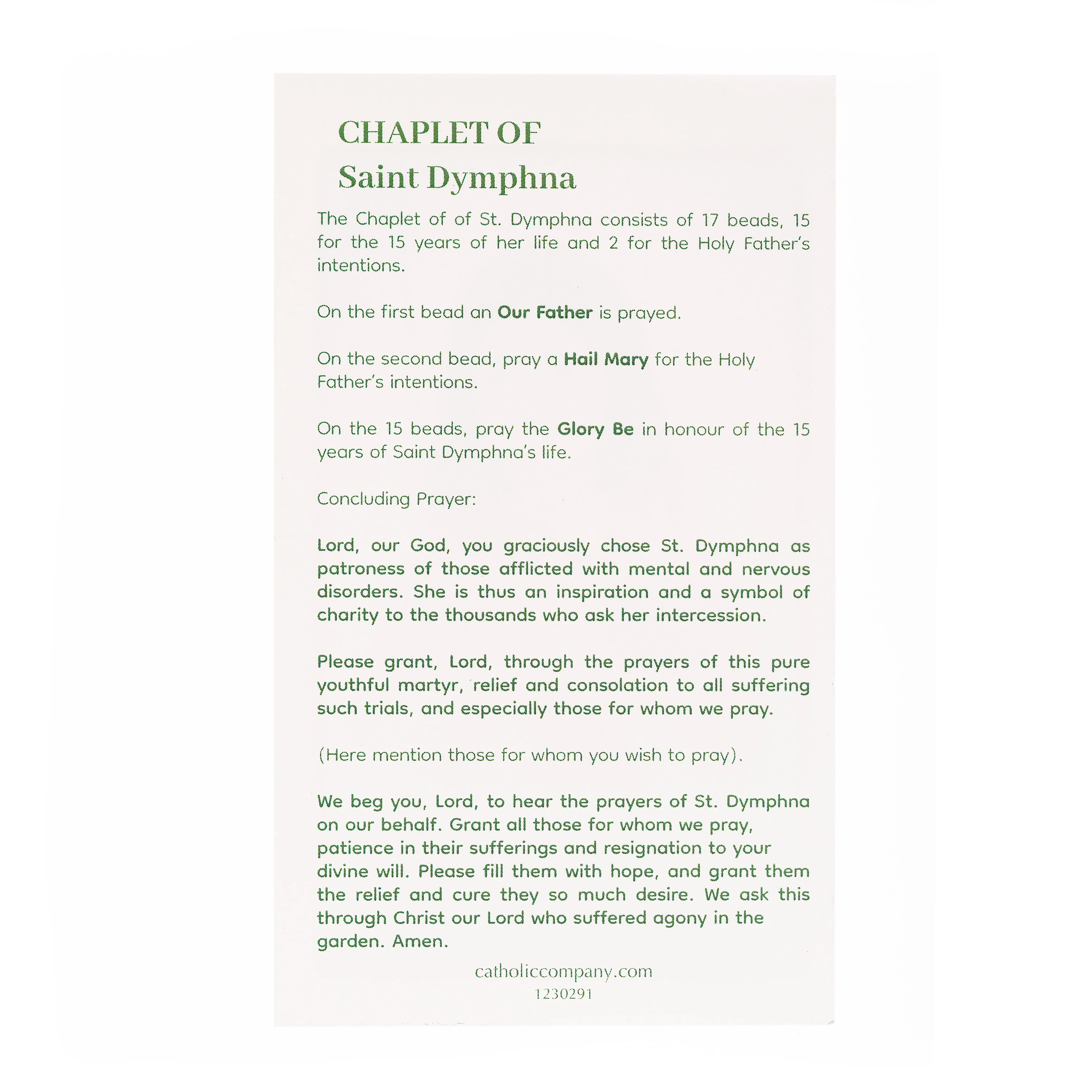St. Dymphna Chaplet Prayer Card - Image 3