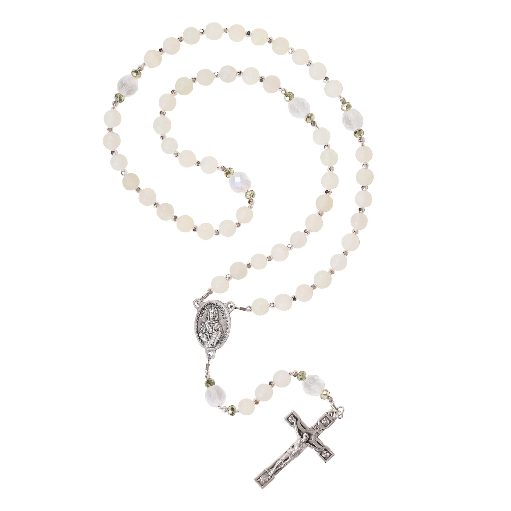St. Dymphna Matte Jade Rosary - Image 2