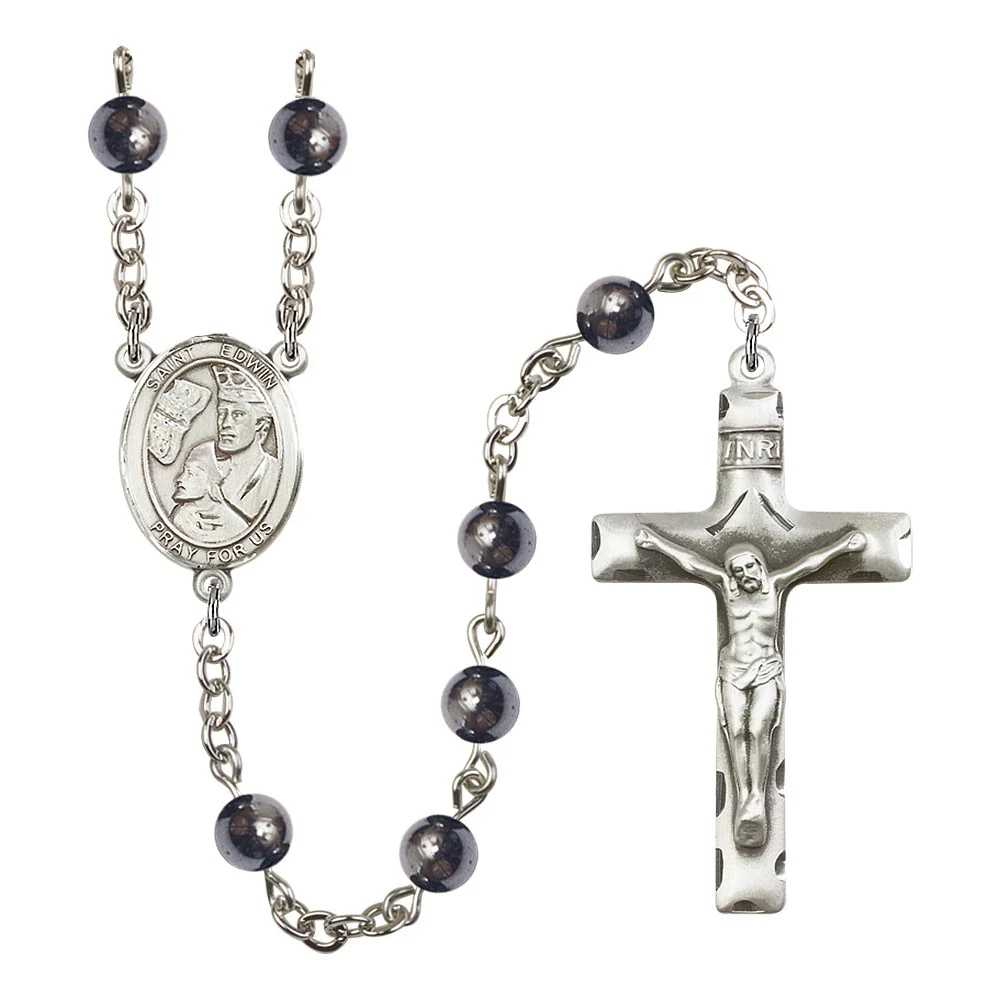 St. Edwin 6mm Hematite Rosary