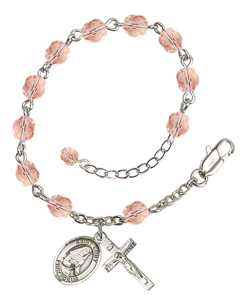 St. Emily De Vialar Pink October Rosary Bracelet 6mm