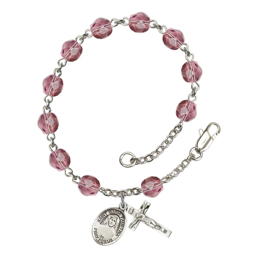 St. Faustina Crystal Birthstone Rosary Bracelet
