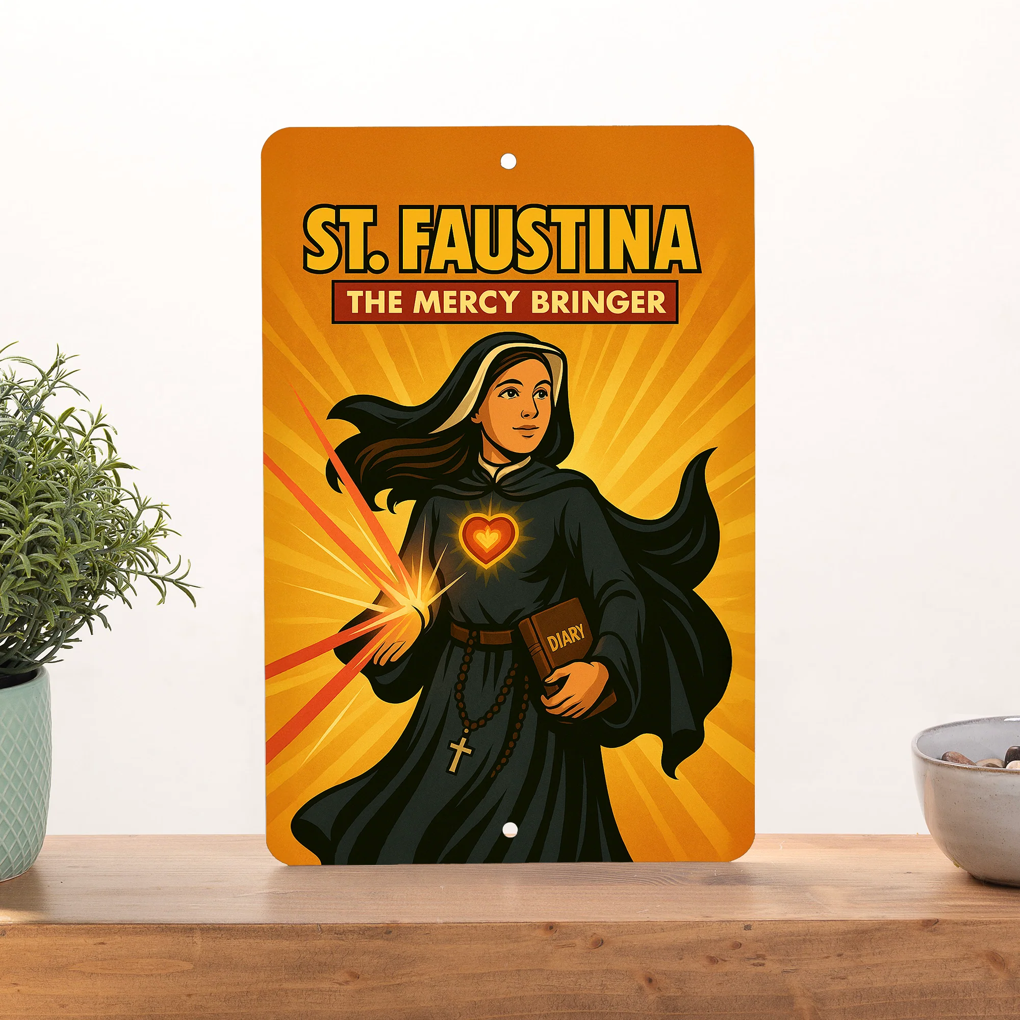 St. Faustina Superhero Tin Sign - Image 3