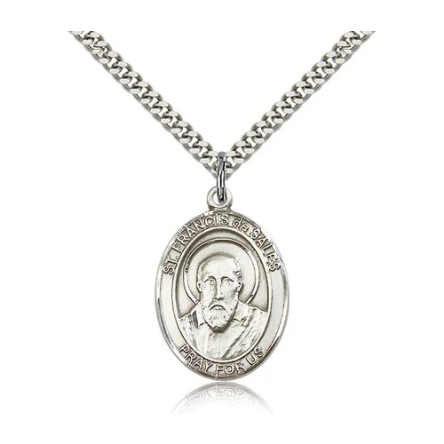 St. Francis De Sales Pendant with Chain, Bliss, Sterling Silver