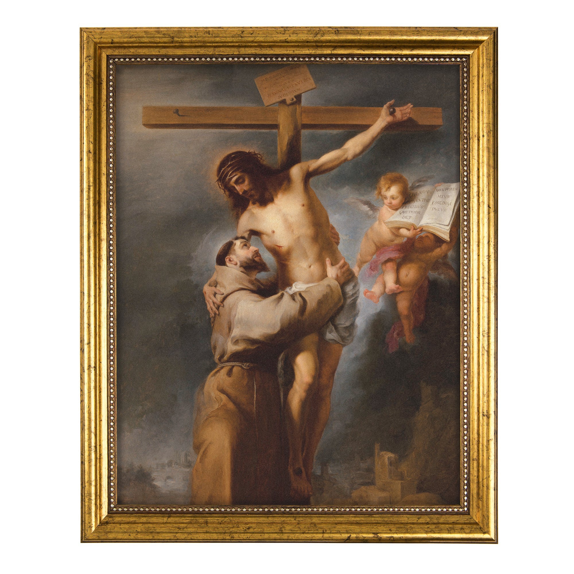 St. Francis Embracing Christ Antique Gold Framed Print - Multiple Sizes - Image 2