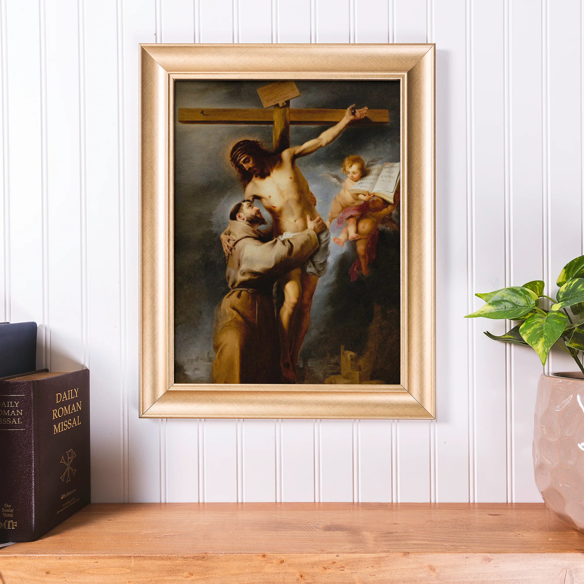 St. Francis Embracing Christ Antique Gold Framed Print - Multiple Sizes - Image 3