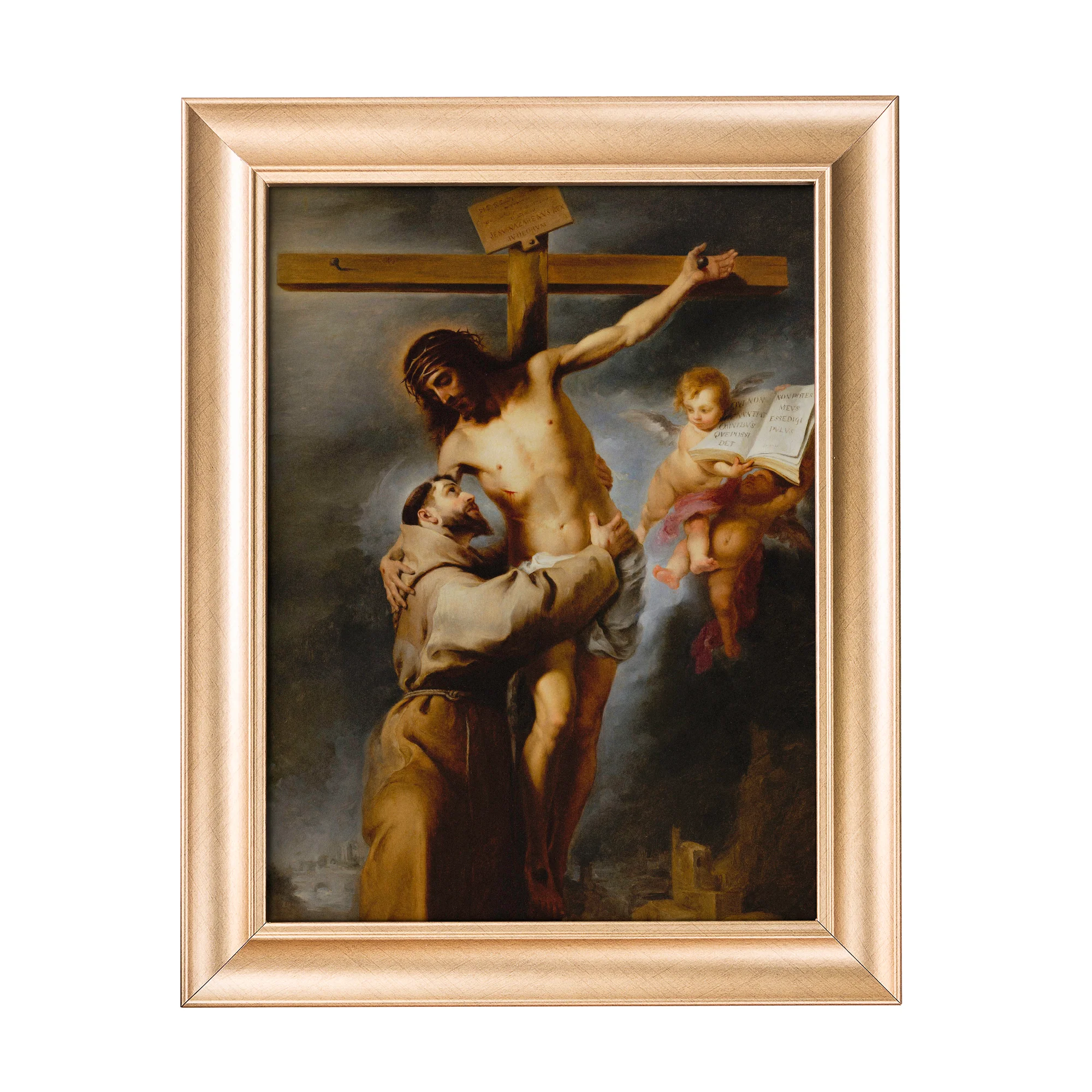 St. Francis Embracing Christ Antique Gold Framed Print - Multiple Sizes - Image 4