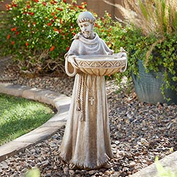 St. Francis Garden Statue with Bird Bath - 24"