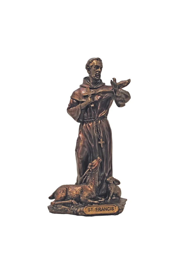St. Francis Hand Painted Cold Cast Bronze Statue - 3.5"