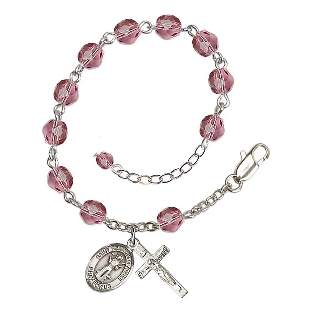 St. Francis of Assisi Crystal Birthstone Rosary Bracelet - Multiple Birthstones
