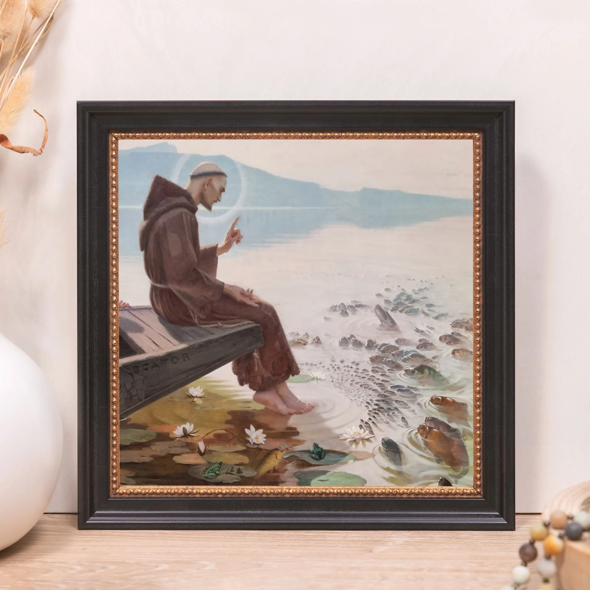 St. Anthony Preaching to the Fish Framed Canvas - Sacred Mini Collection